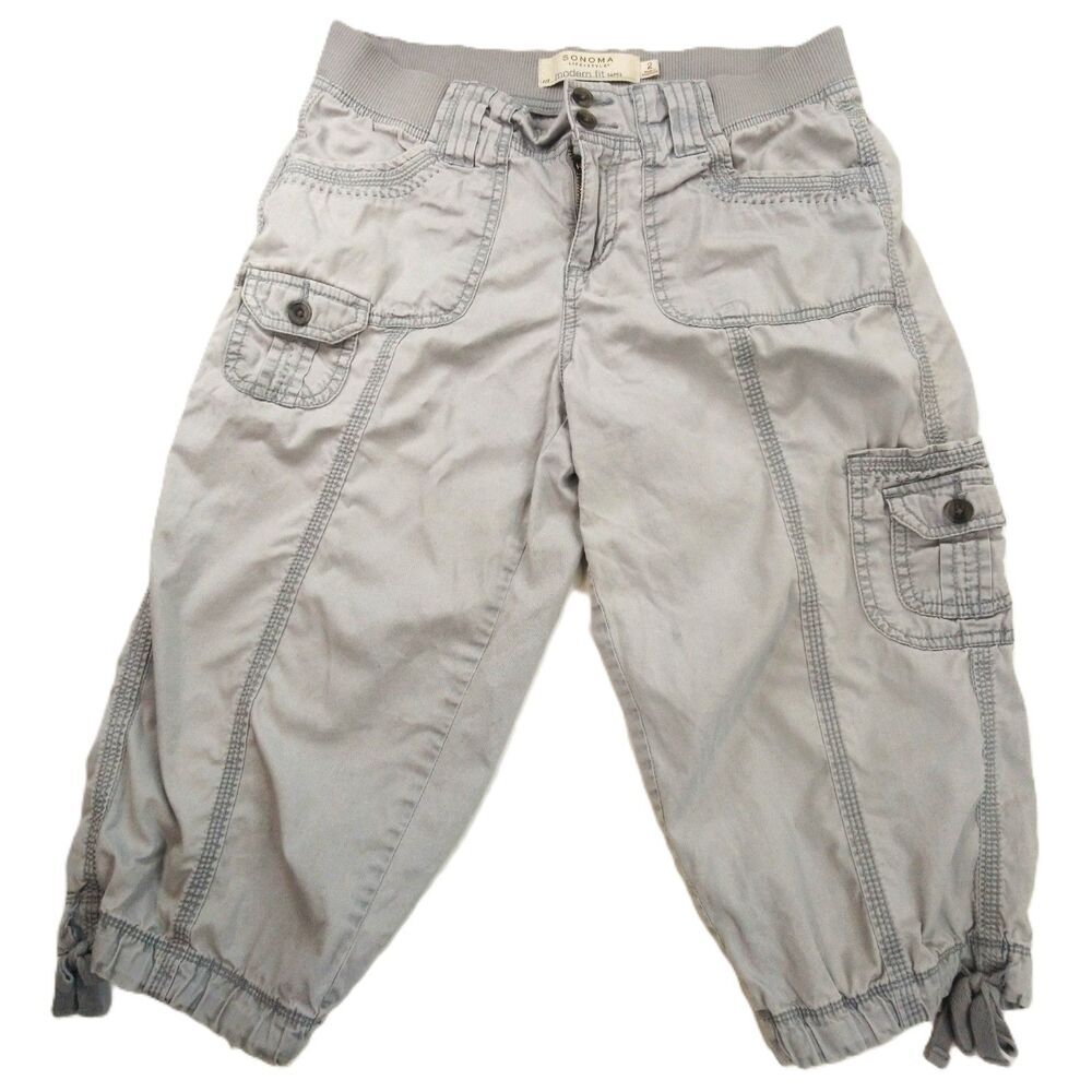 Sonoma Lifestyle Women's Capri Pants Size 2 Gray Elastic Waist String Ankles
